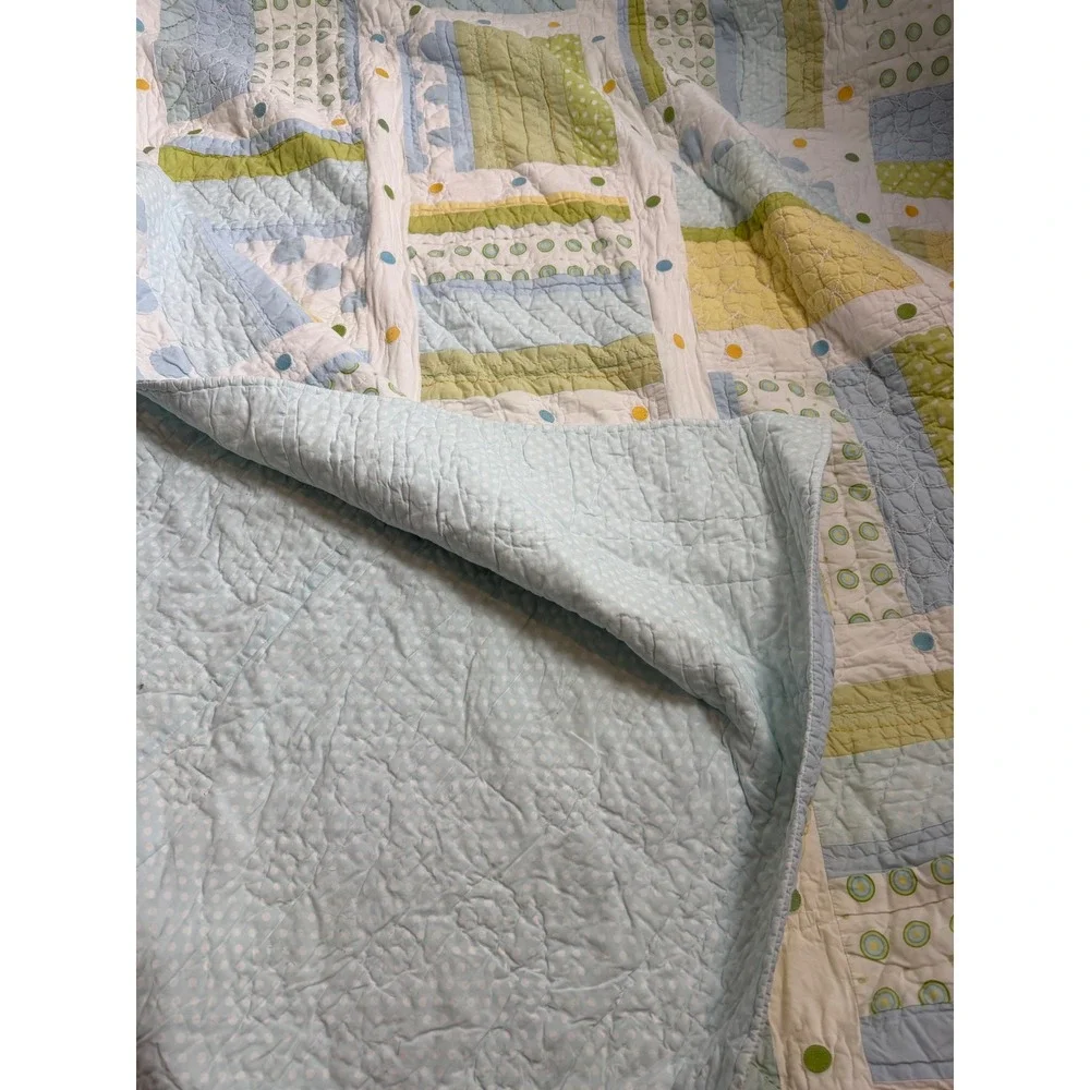 Pottery Barn Kids Patchwork Quilt Blue  Polka Dot Striped full Cottagecore